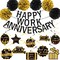 Happy Work Anniversary Decorations Black Gold, Happy Anniversary Banner